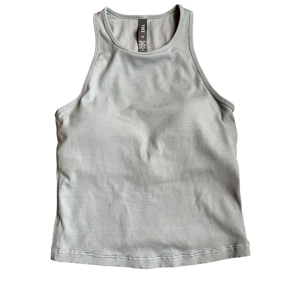 Vuori Womens Ribbed Shelf Bra Tank Top Sage Green High Neck VW1009 XS